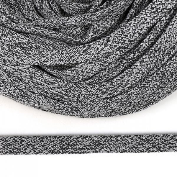 Шнур плоский х/б ⌀15.0 мм классическое плетение TW, цв.меланж 1 (028 св.серый, 031 т.серый), уп.50м