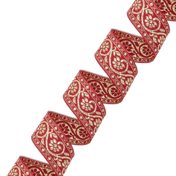 Лента (тесьма) жаккардовая 32.0 мм / 25±1 метров, с метанитом рис. 9819, красный/золото, С3104Г17