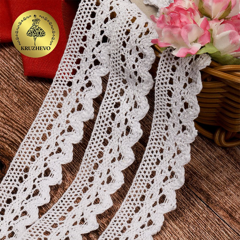 Кружево вязаное (тесьма) 30 мм, 6585 цв.02 белый, 25м, Kruzhevo