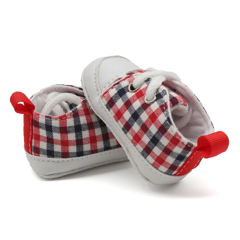 Кеды для кукол из ткани в клетку, размер по подошве 7,8смхвыс.4см, пара, цв.сине-красный