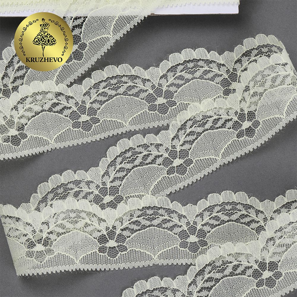 Кружево отделочное в стиле "трикотаж" 40 мм, TBY 1661, цв.02 молочный, уп.27.4м