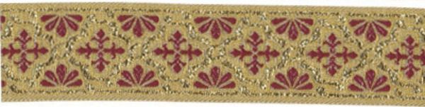 Лента (тесьма) жаккардовая 20.0 мм / 10±0.5 метров, (галун православный), золото/бордовый, Gamma TRJ-66