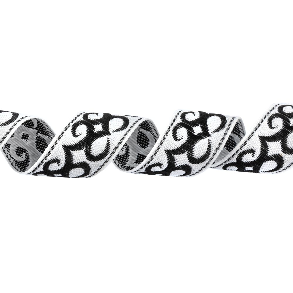 Лента (тесьма) жаккардовая 24.0 мм / 25 метров, Орнамент для северных народов, рис 9787 белый/черный (№4), Gamma С3772