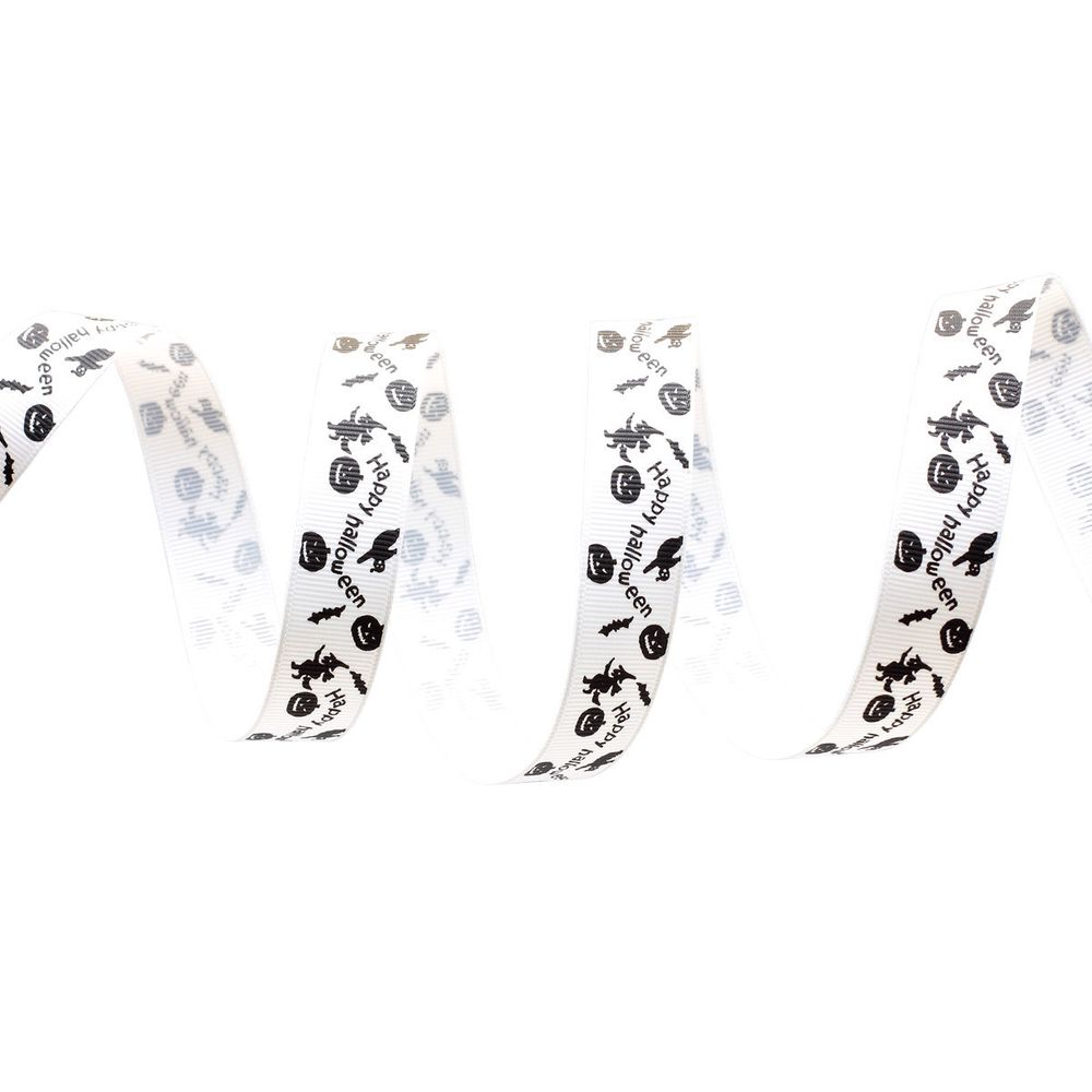 Лента репсовая (в рубчик) PREMIUM Черно-белый Хэллоуин 20 мм, 22,5м (029 белый)