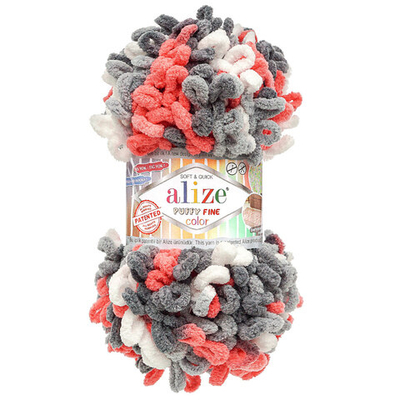 Пряжа Alize (Ализе) Puffy Fine Color / уп.5 мот. по 100 г, 14,5м, 6518 секционный