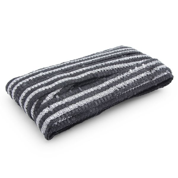 Тесьма с пайетками лампасная 3,5см / 14,63м (черный), 3AR070