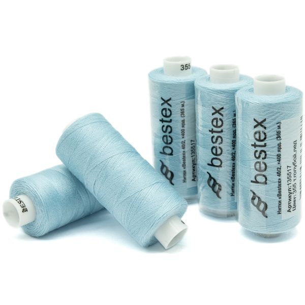 Нитки швейные бытовые Bestex 40/2, 365 м (400 ярд) / 10 кат., 355 бледно-голубой