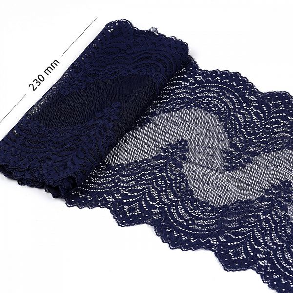 Кружево бельевое эластичное 230 мм / 10 м, 8036, цв.S919 т.синий, Kruzhevo