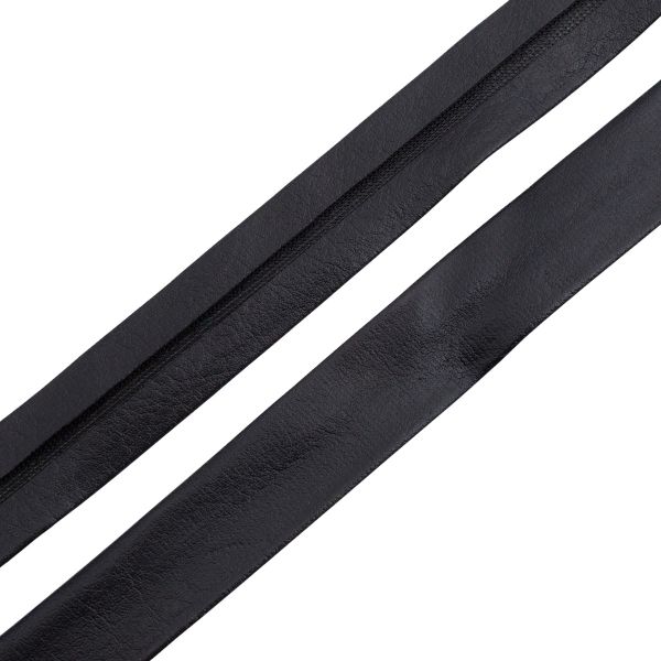 Косая бейка кожзам 15 мм / 45 метров, черный