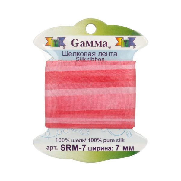 Лента (тесьма) шелковая 7.0 мм / 9.1±0.5 метров, M045 св.розовый/т.розовый, Gamma SRM-7