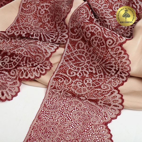 Кружево эластичное (стрейч) 110 мм, 40992PP цв.бордо+св.розовый уп.25м, Kruzhevo