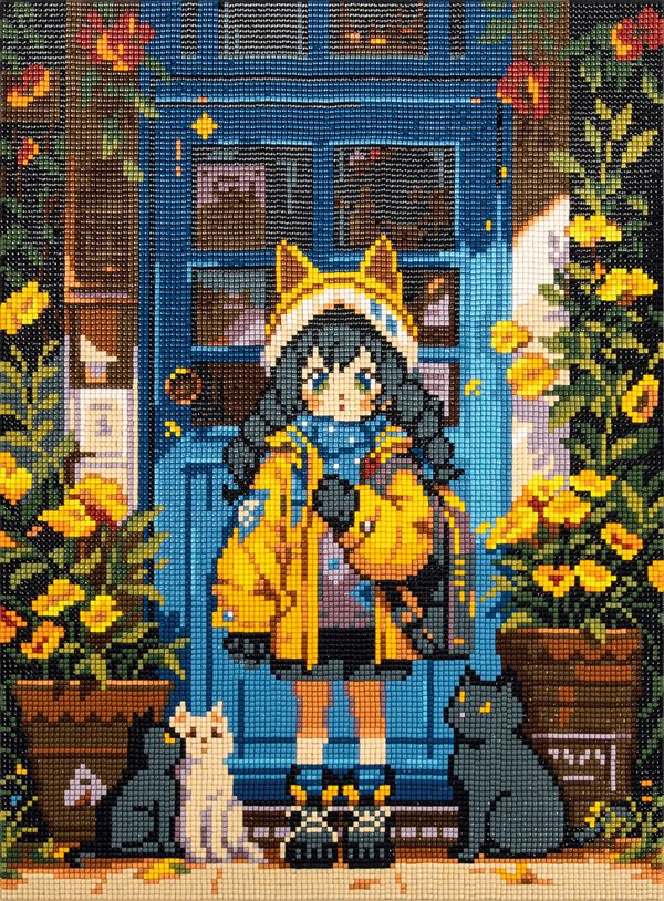 Кристальная (алмазная) мозаика Фрея ALPD-329, на подрамнике, Девочка с котиками, 30х40 см