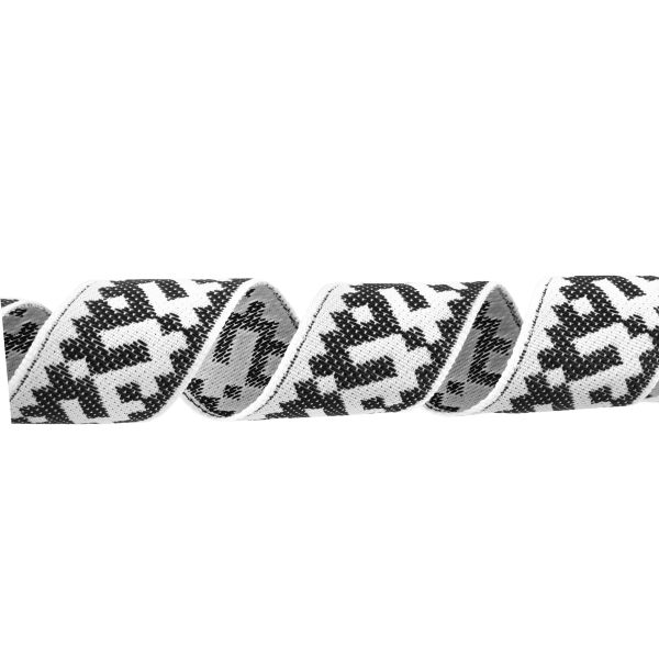 Лента (тесьма) жаккардовая 24.0 мм / 25 метров, Орнамент для северных народов, рис 9674 белый/черный, Gamma С3772