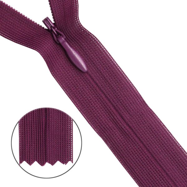 Молния потайная (скрытая) Т3 (3 мм) 1 зам., н/раз., 50 см, баклажан, нейлон, 31327 / 50, 10 шт