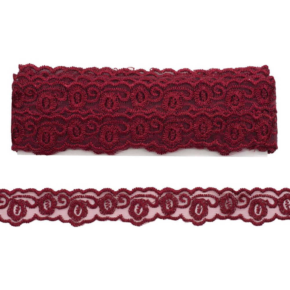 Кружево на сетке 23 мм, 6,8 м ±4 см, 112 бордовый
