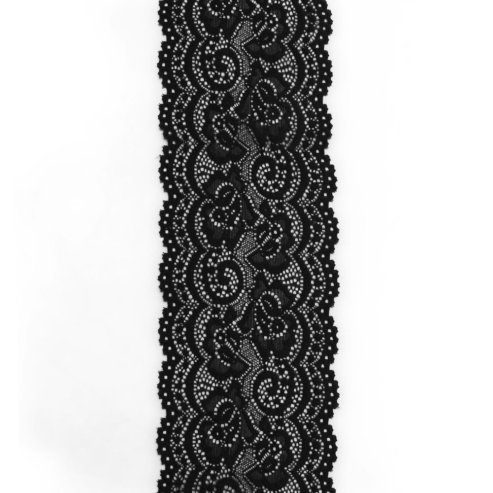 Кружево эластичное (стрейч) 100 мм / 13.71 метров, C580 черный