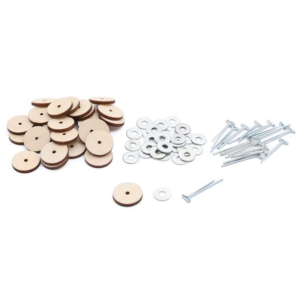 Набор креплений: диск из фанеры 20мм (30 шт), Т-шплинт 2х25мм (15 шт), шайба 4х12мм (30 шт)