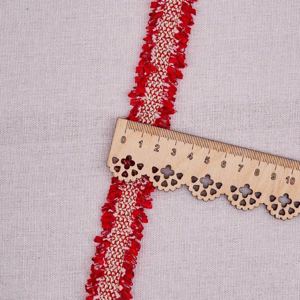 Тесьма твидовая Шанель с люрексом 2 см / 41,2м, 16 темно-красный, 3AR2651