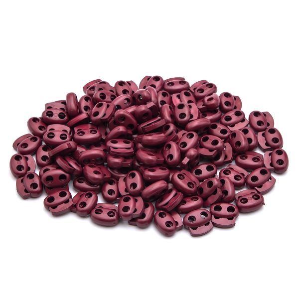 Фиксатор (зажим) для шнура пластик 2 отв., ⌀4.0 мм, 14х17 мм, овал малый, ПП, бордовый, 100 шт