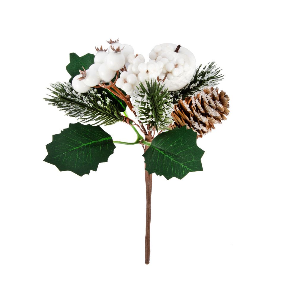 Веточка декоративная хвойная с шишкой и ягодами 19 см, 3 шт, 01, Blumentag