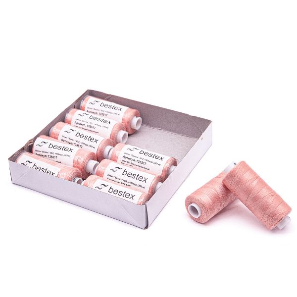 Нитки швейные бытовые Bestex 40/2, 365 м (400 ярд) / 10 кат., 027 бледно-коралловый