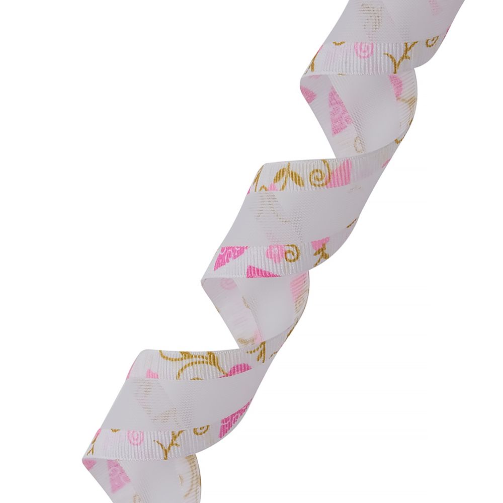 Тесьма отделочная Завитки, 25 мм, 25 м, 03 белый/розовый