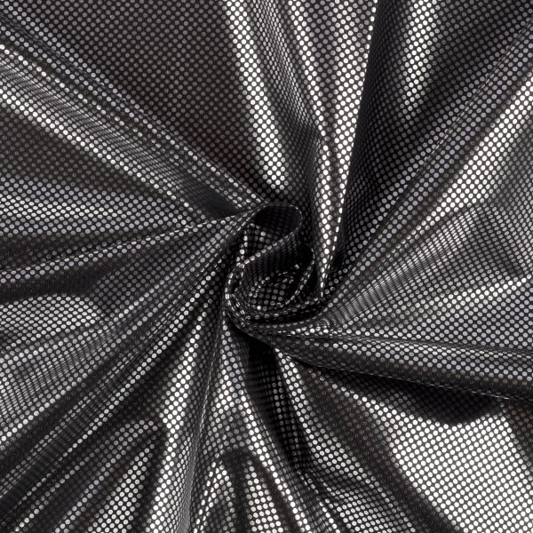 Ткань подкладочная фольгированная 65±2 г/м², 150х150±1 см, №01 черный рис. точки, Gamma FLTN