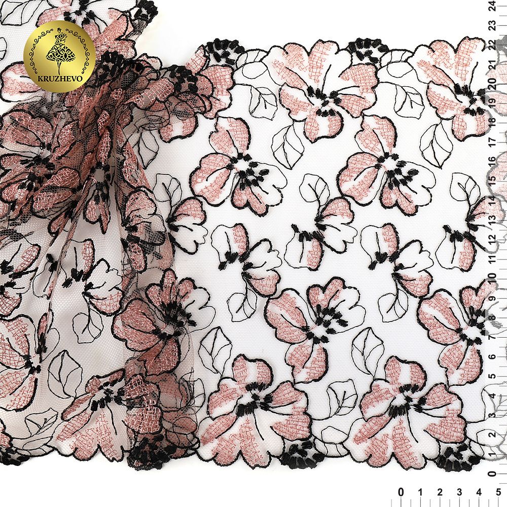 Кружево на сетке (вышитое) арт.OG70 225 мм, цв.мульти, 7м, Kruzhevo