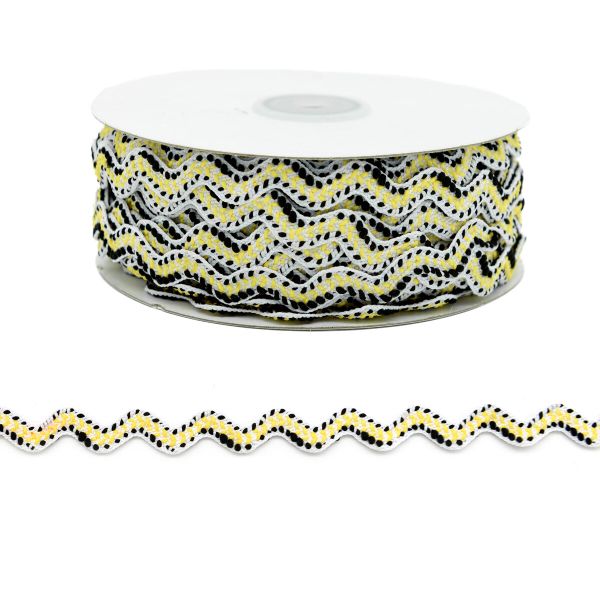 Тесьма вьюнчик разноцветный 20 мм, 25 м, белый/желтый