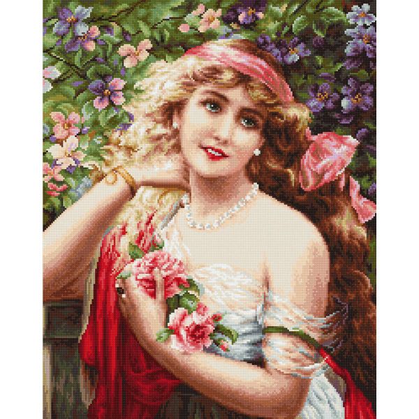 Набор для вышивания нитками Luca-S B549, Девушка с розами, 28х35,5см