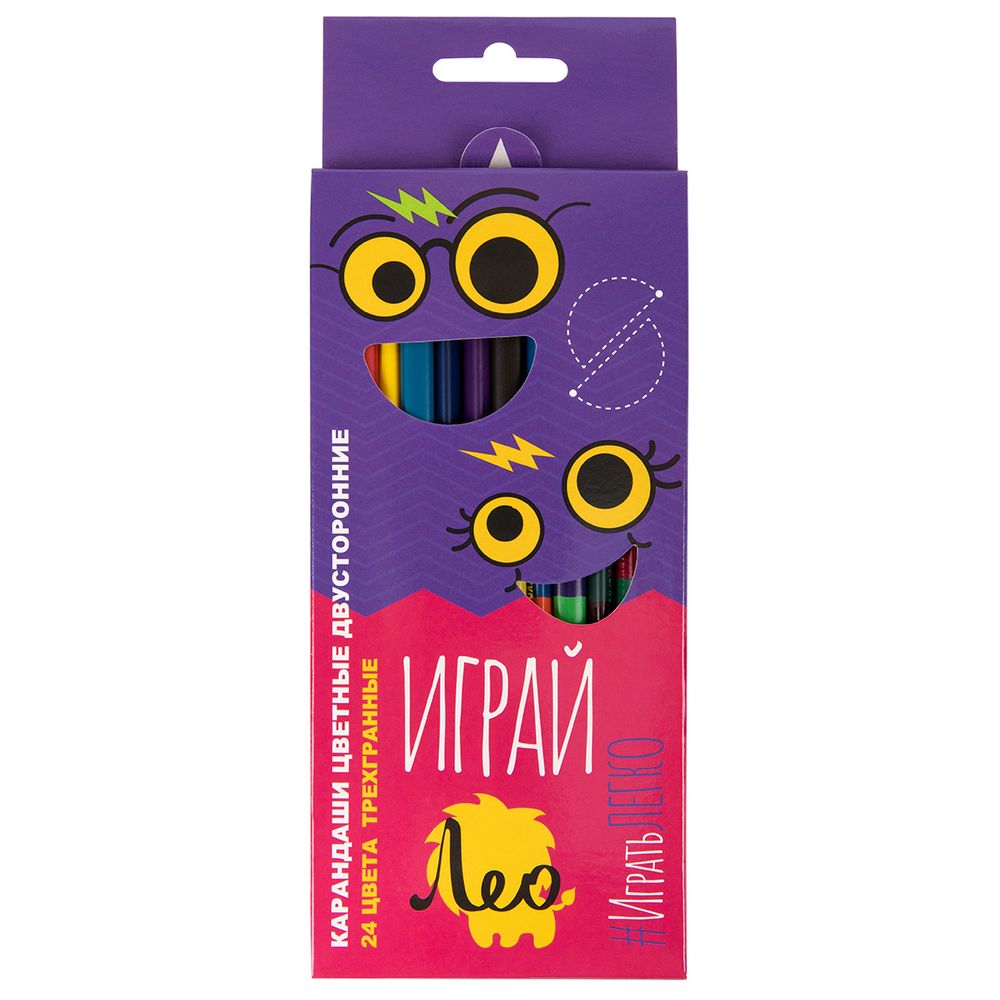 Карандаш двусторонний (набор) заточенный трехгранный 8х24 цв, Лео LGDCP-12