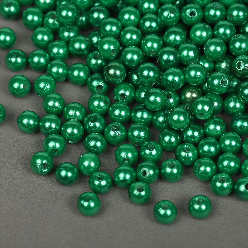 Бусины пластик (перламутр) ⌀6 мм, цв.035 изумруд, уп.500г (4838 шт), Magic4Hobby