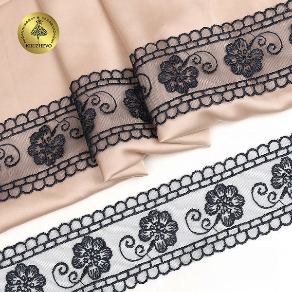 Кружево на сетке 53 мм, TR.1159B, 03 т.синий, 12м, Kruzhevo