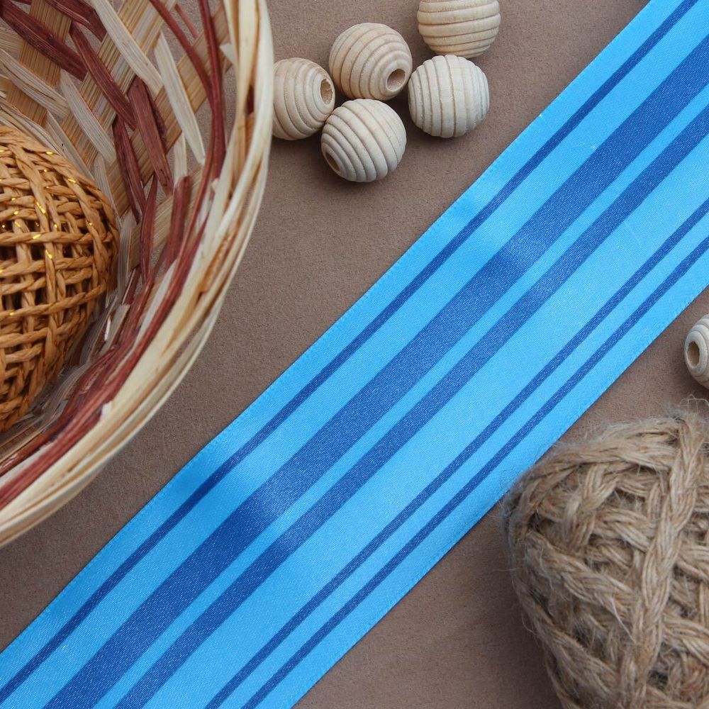 Лента атласная с рисунком 45.0 мм / 3 метра, Горизонталь (синий), Globus