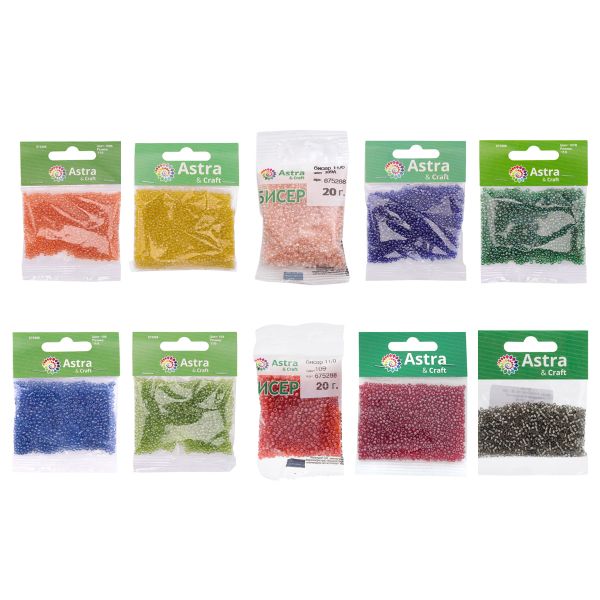 Набор бисера 11/0 ассорти №1 в тубе, 10 цветов, Astra&Craft
