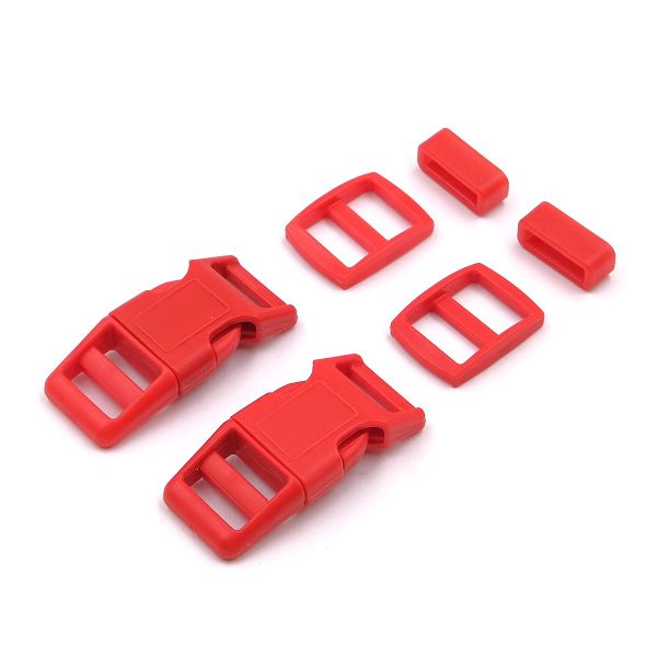 Фастекс (пряжка трезубец), рамка и рамка-регулятор 15мм, пластик, (2 компл.) Hobby&Pro, красный, A03001037-15