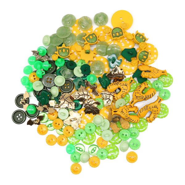 Украшения декоративные пуговицы Зелено-желтое ассорти, 150 шт