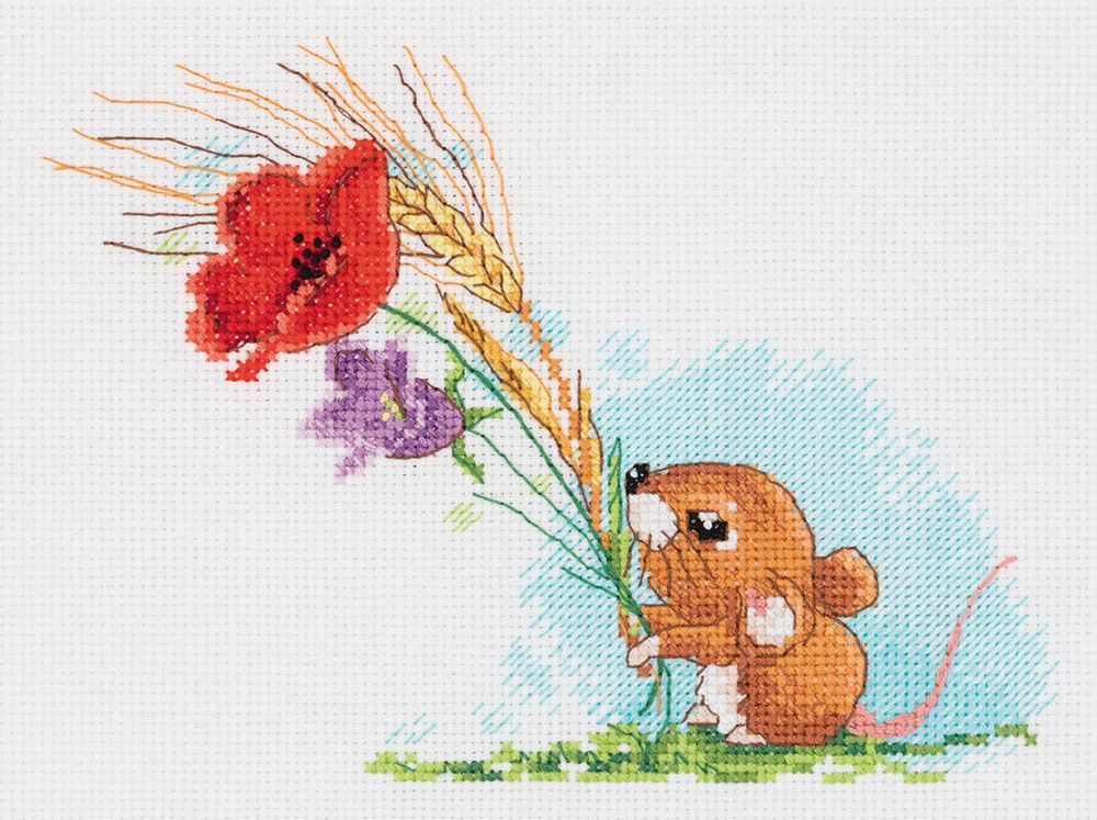 Набор для вышивания нитками Klart, Полевая мышка, 19х15,5 см