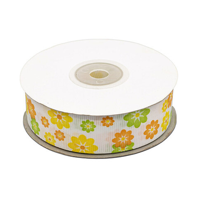 Лента репсовая (в рубчик) Цветочки 2 25.0 мм, 22.86 м (желтый/оранжевый)