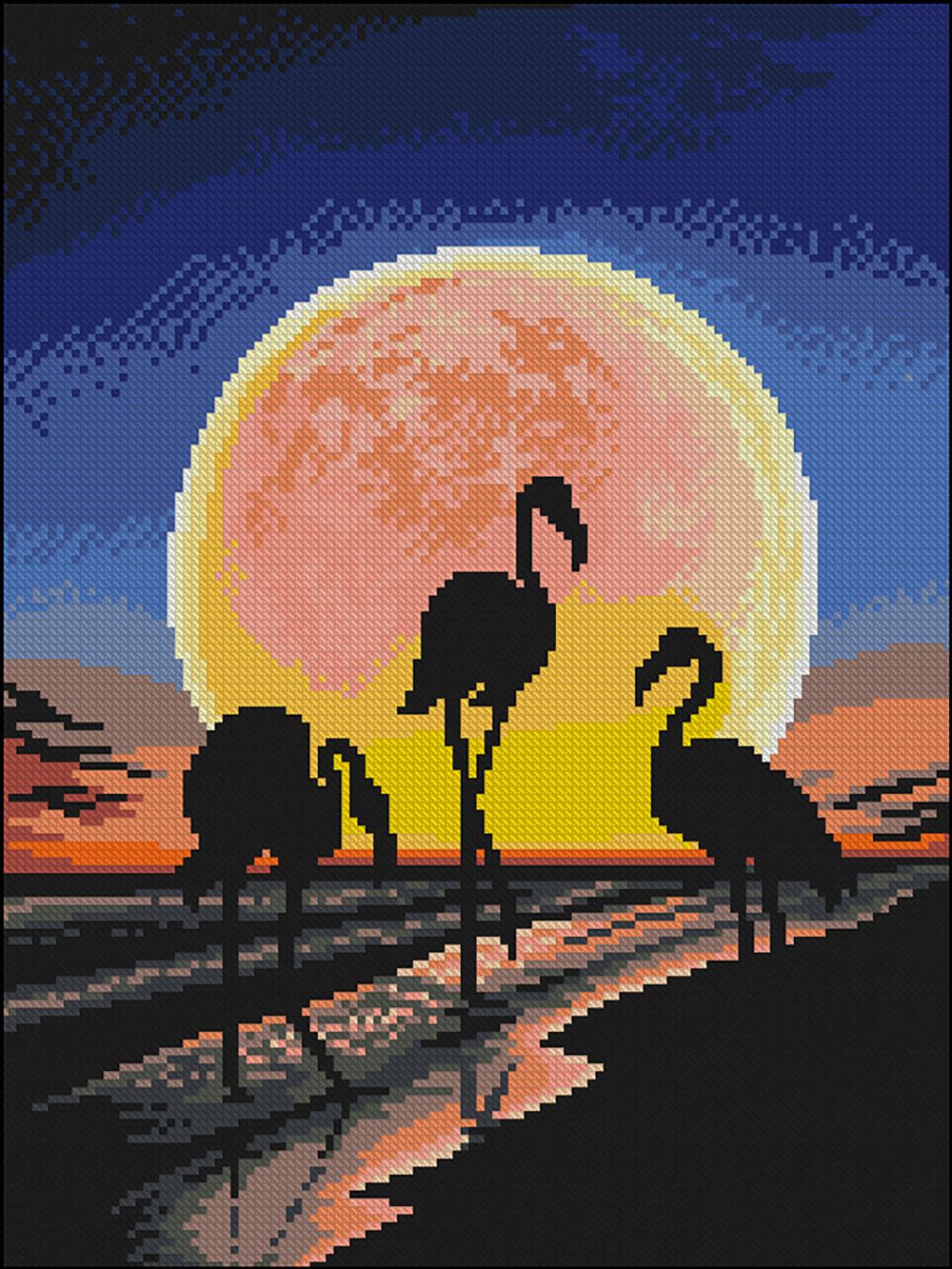 Алмазная (кристальная) мозаика Фрея, Фламинго на закате, 30х40 см