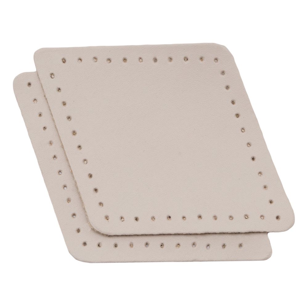 Заплатки пришивные из кожи, ромб 6х8,4см с перфорацией, 2 шт, 100% кожа, 06 бежевый, 9115