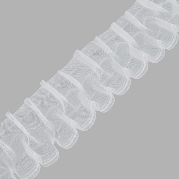 Лента (тесьма) шторная: сборка буфы (1:4) 100 мм / 10 метров, (2 ряда петель, 4 шнура), прозрачный, 1041-О