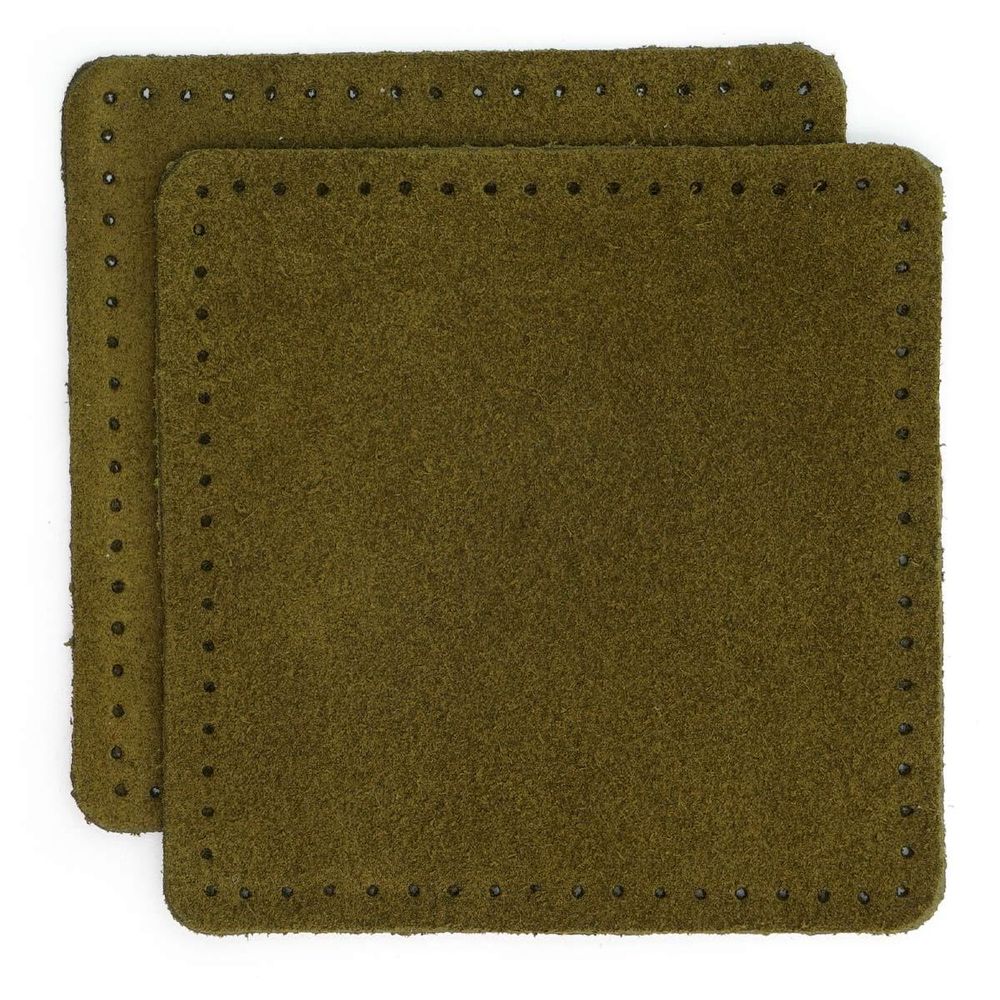Заплатки пришивные из замши, квадрат 8см с перфорацией, 2 шт, 100% кожа, 33 хаки, 59122