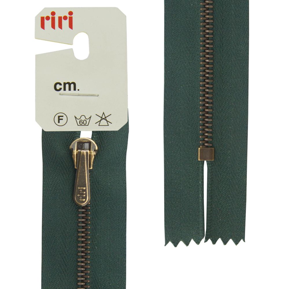 Молния металл брюч. RIRI Т4 (4 мм) AM, слайд.HS4, н/раз., 18 см, цв. тесьмы 2818, т.зеленый, упак. 5 шт