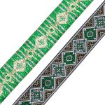 Лента (тесьма) жаккардовая 35.0 мм / 7 метров, золото/зеленый, 4101-1