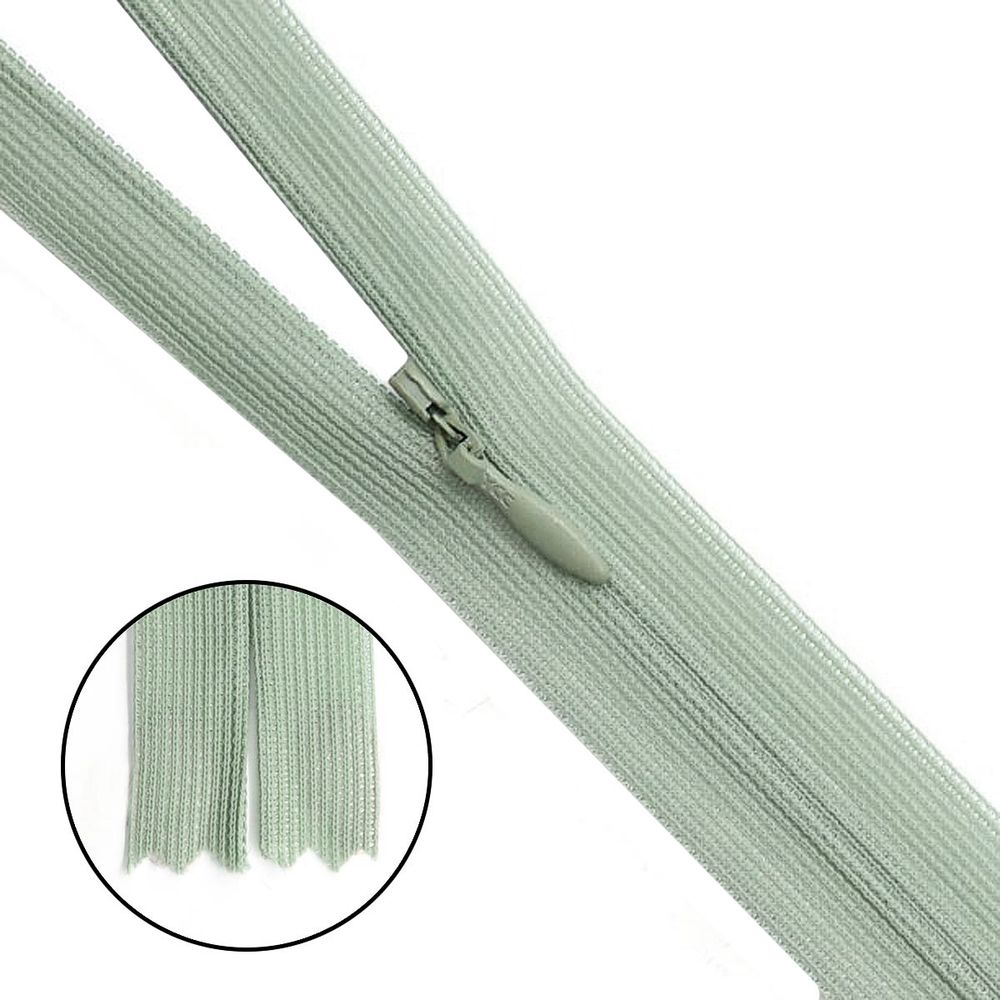 Молния потайная (скрытая) Т3 (3 мм) 1 зам., н/раз., 50 см, св.зеленый нейлон, 31311 / 50, 10 шт