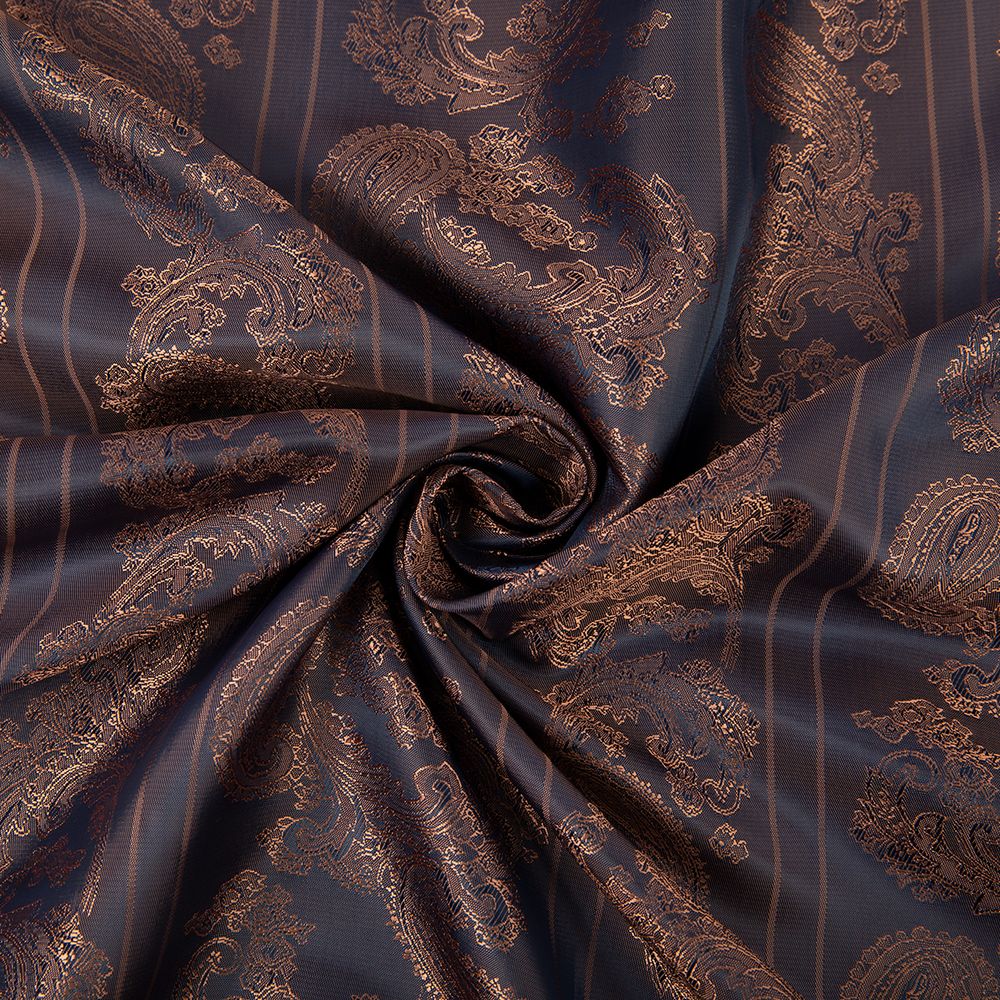 Ткань подкладочная (таффета) с рисунком 96 г/м², 100х145 см, 052 синий с бронзовым узором, Gamma JTR