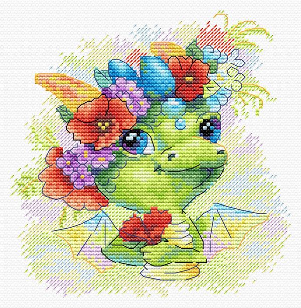 Набор для вышивания нитками МП Студия (Жар-птица), Романтичный дракон, 15х15 см