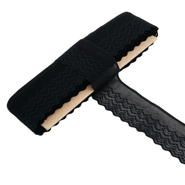 Кружево эластичное (стрейч) 40 мм / 13.72 метра, черный, 3AR3783