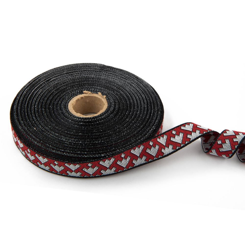 Лента (тесьма) жаккардовая 18.0 мм / 25±1 метров, черный-белый-красный, Gamma С3771Г17 рис.9699